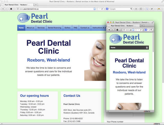 Screenshots of the website
